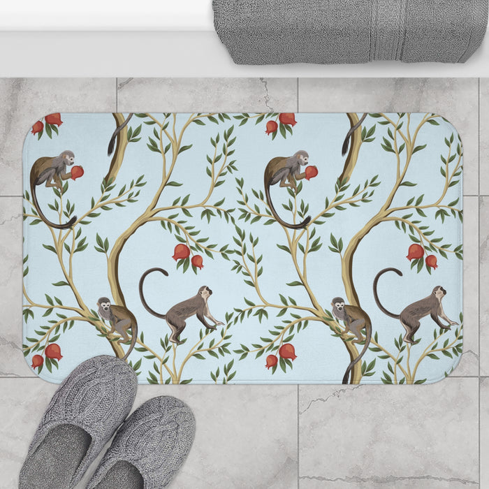 Chinoiserie Bath Mat Playful Pomegranate Monkeys