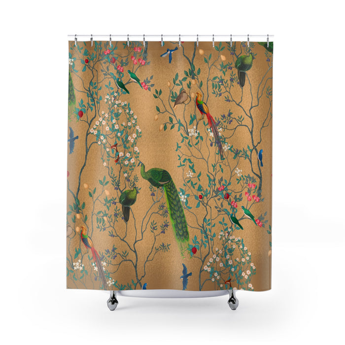 Chinoiserie Oriental Golden Garden Shower Curtain