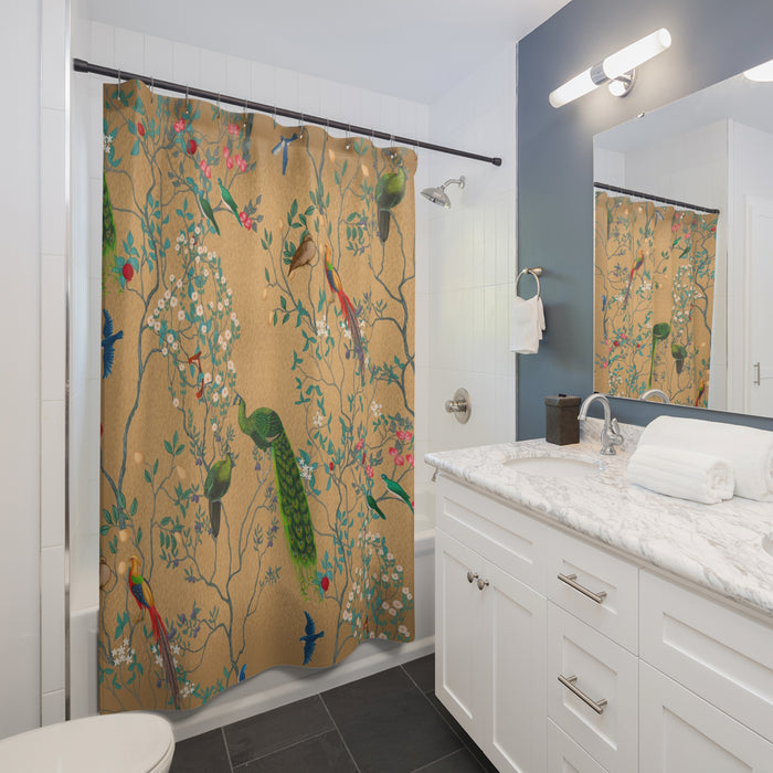 Chinoiserie Oriental Golden Garden Shower Curtain