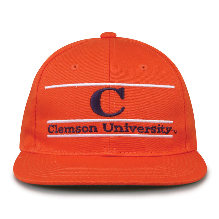 Clemson Retro Bar snapback hat in orange, front view