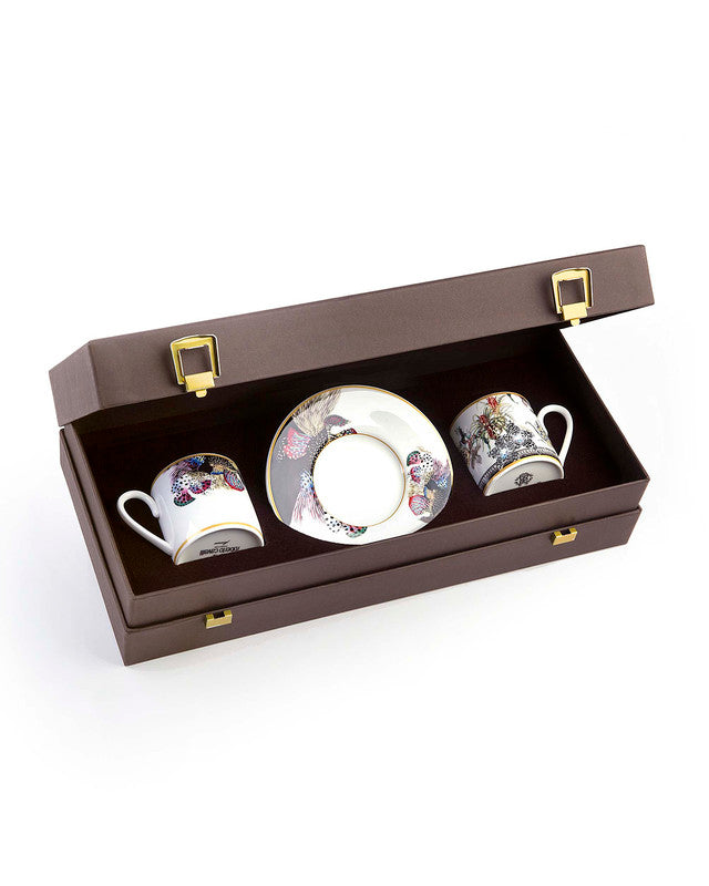 Coffee Cup & Saucer FLOWERS MODEL C-E Set of 2 in Luxury Box  diam. 2.3", H 2.5", Cap. 4 oz, Saucer diam. 4.75"