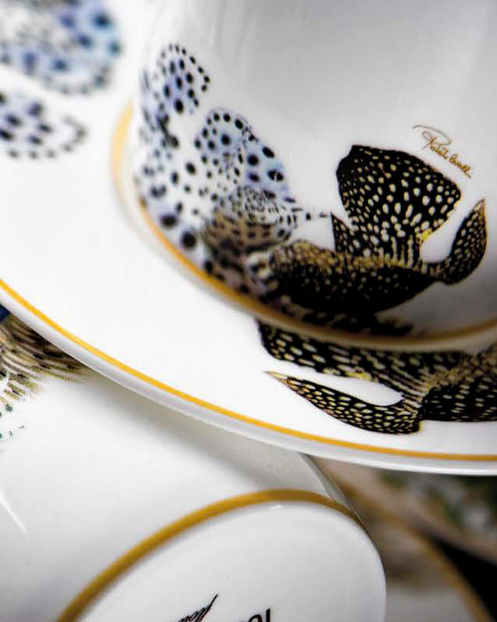 Coffee Cup & Saucer FLOWERS MODEL C-E Set of 2 in Luxury Box  diam. 2.3", H 2.5", Cap. 4 oz, Saucer diam. 4.75"