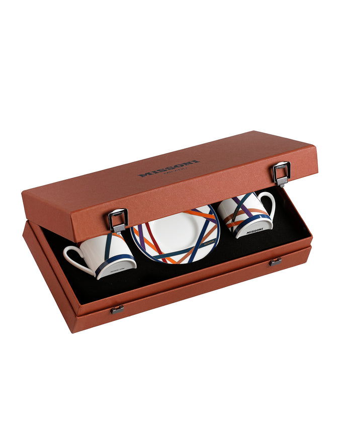 Coffee Cup & Saucer NASTRI Set of 2 in Luxury Box Multicolor diam. 2.3", H 2.5", Cap. 4 oz, Saucer diam. 4.75"