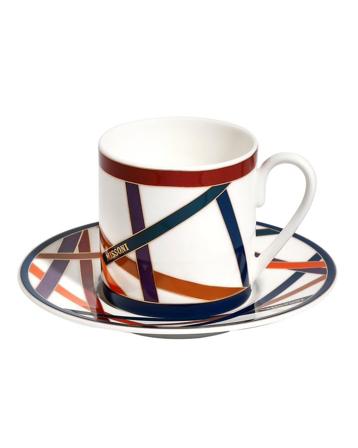 Coffee Cup & Saucer NASTRI Set of 2 in Luxury Box Multicolor diam. 2.3", H 2.5", Cap. 4 oz, Saucer diam. 4.75"