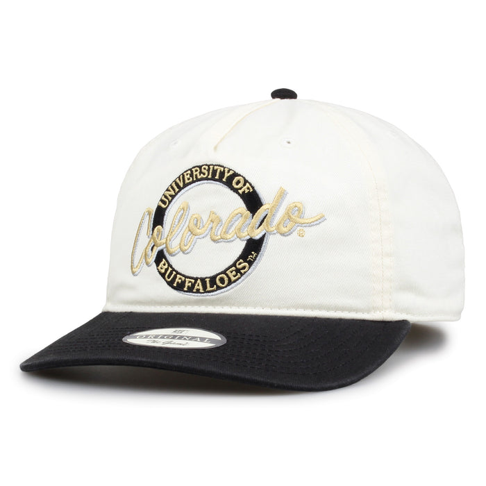 Colorado Original Circle snapback hat showing embroidered front design and curved brim, angled view