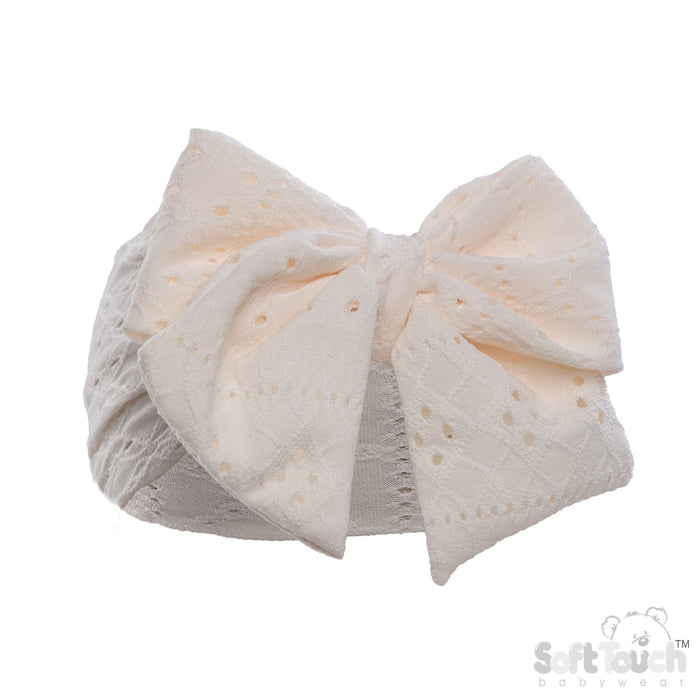 CREAM CABLE HEADBAND W/LARGE BOW (PK 12) HB118-C