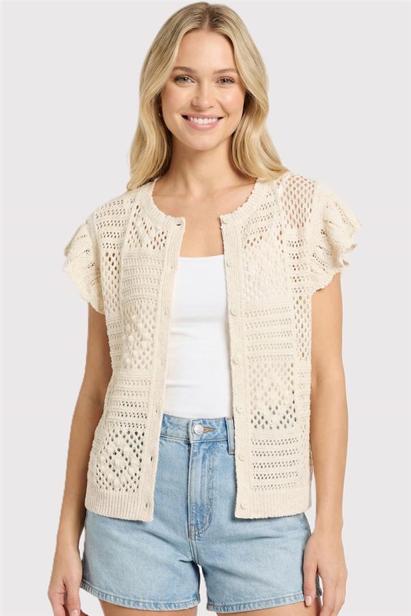 Crochet Button Down Short Sleeve Sweater Final Sale