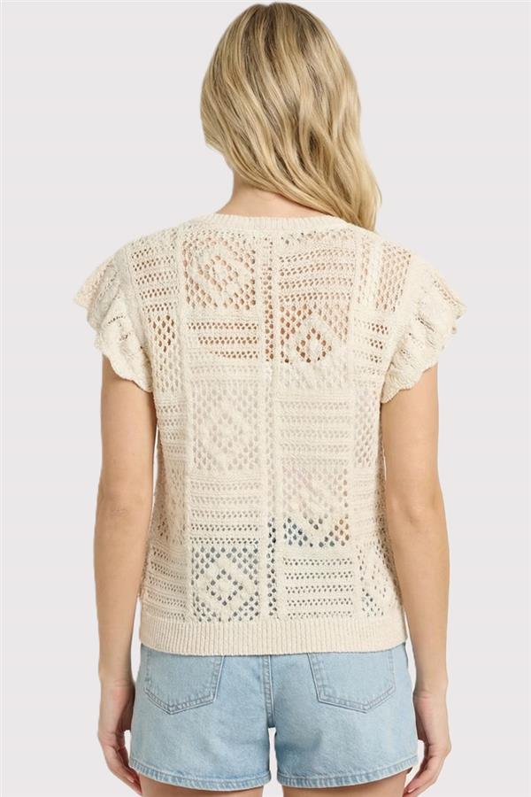 Crochet Button Down Short Sleeve Sweater Final Sale