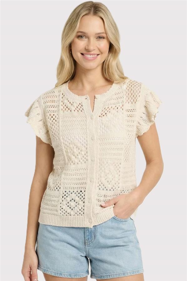 Crochet Button Down Short Sleeve Sweater Final Sale