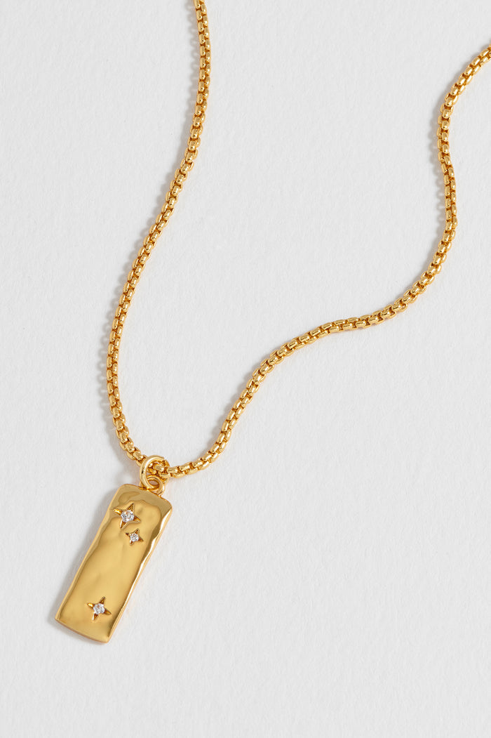 CZ Star Molten Tablet Pendant Necklace