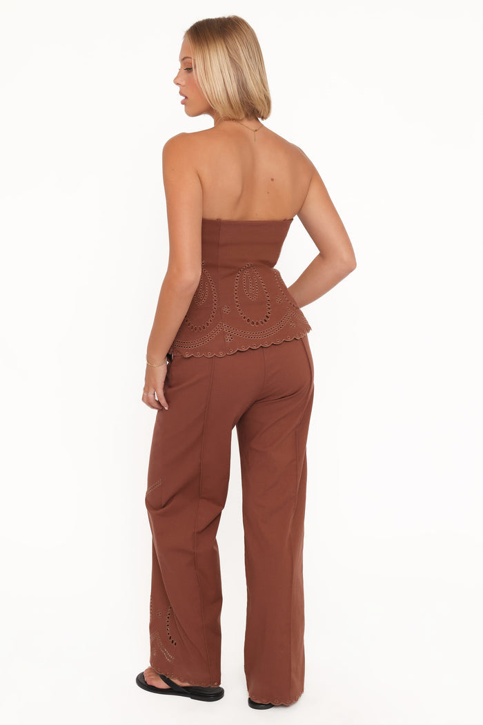 Petal and Pup USA BOTTOMS Dalia Eyelet Pant - Brown