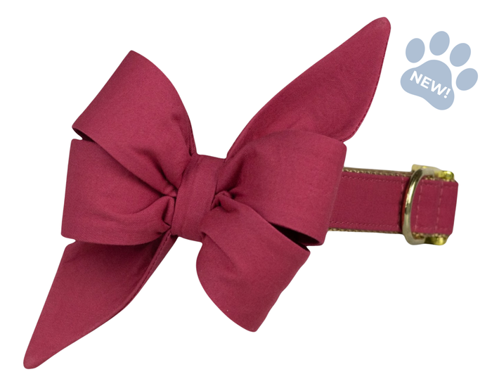 Deep Rose Belle Bow Dog Collar - Crew LaLa