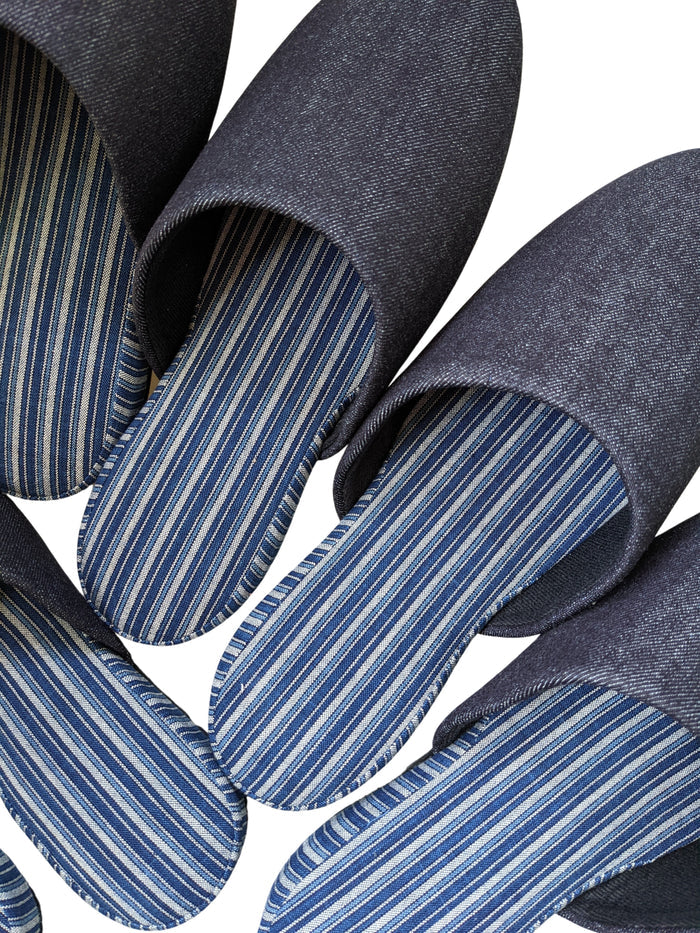 Denim Stripe Mix Slippers [Black wool felt sole] (Japan Blue Stripe B) 3 size Medium / Large / XL - Heiwa Slipper