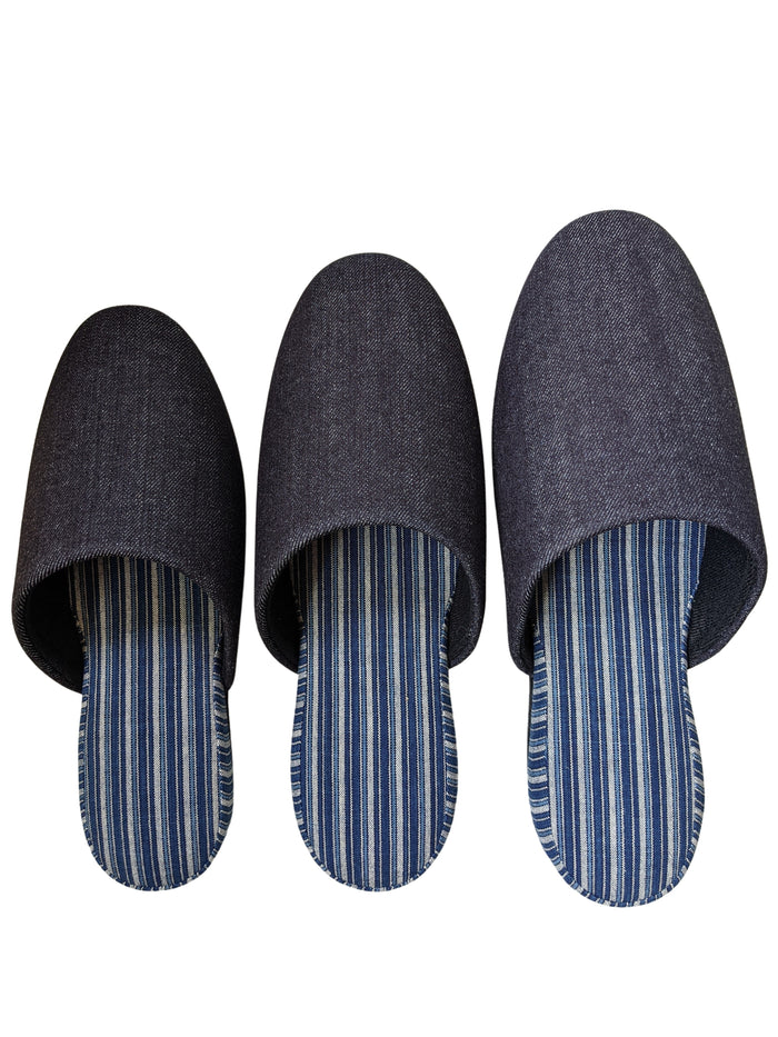 Denim Stripe Mix Slippers [Black wool felt sole] (Japan Blue Stripe B) 3 size Medium / Large / XL - Heiwa Slipper