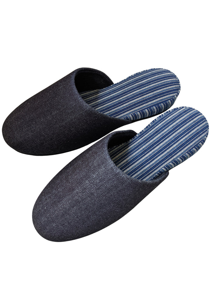 Denim Stripe Mix Slippers [Black wool felt sole] (Japan Blue Stripe B) 3 size Medium / Large / XL - Heiwa Slipper