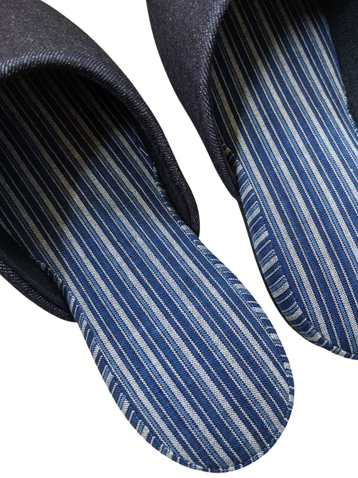 Denim Stripe Mix Slippers [Black wool felt sole] (Japan Blue Stripe B) 3 size Medium / Large / XL - Heiwa Slipper