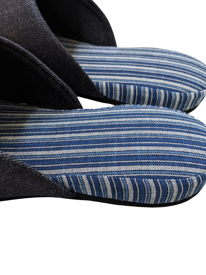 Denim Stripe Mix Slippers [Black wool felt sole] (Japan Blue Stripe B) 3 size Medium / Large / XL - Heiwa Slipper
