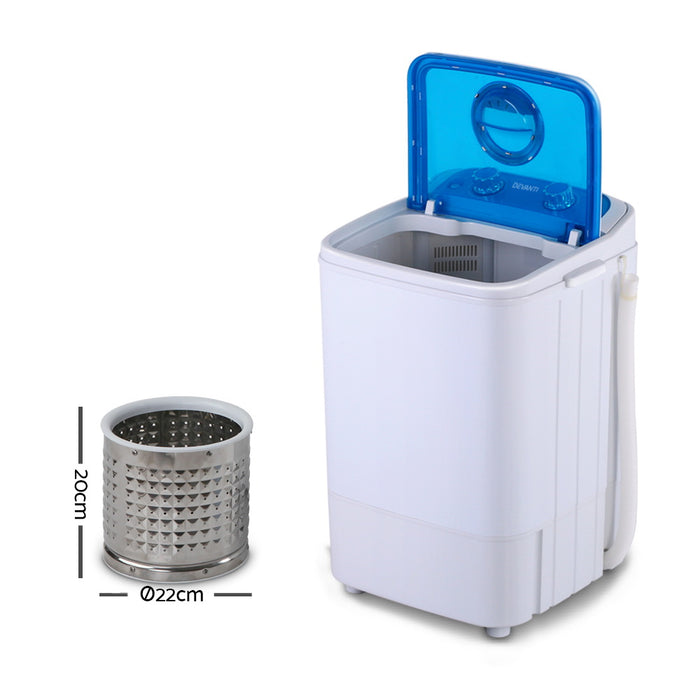 Devanti 4.6KG Mini Portable Washing Machine Blue and White