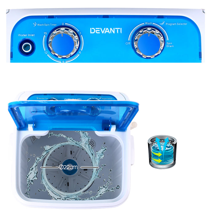 Devanti 4.6KG Mini Portable Washing Machine Blue and White