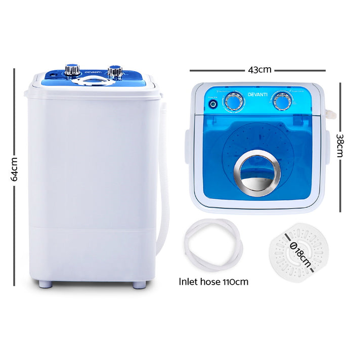 Devanti 4.6KG Mini Portable Washing Machine Blue and White