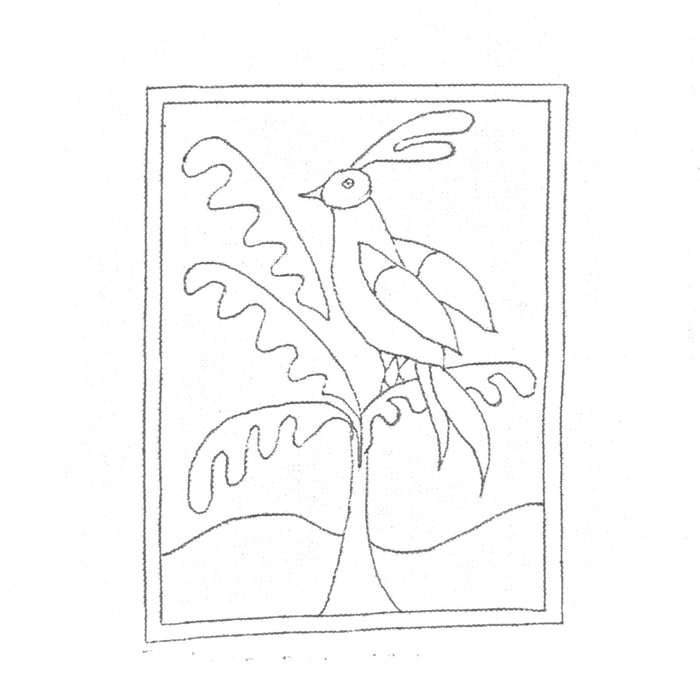 Discount Patterns - Parrot Reward, on rug warp - Green Mountain Hooked Rugs