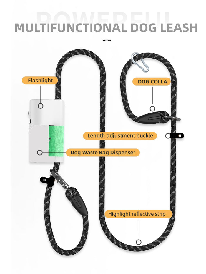 dog leash with flashlight and dog waste bag dispenser - SAFICCO