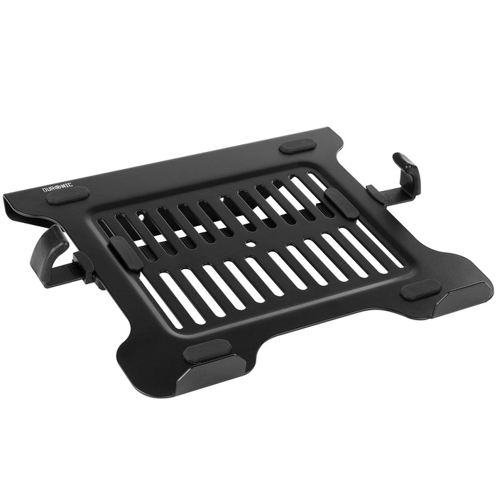 Duronic Laptop Attachment Stand with adjustable side clamps and non-slip rubber pads.