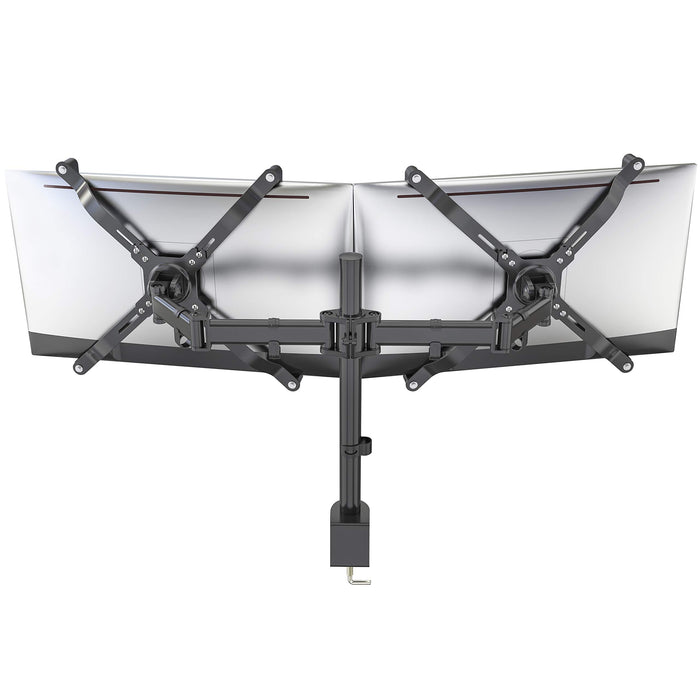 Duronic NON VESA Monitor Adapter with heavy-duty vesa brackets holding two large curved silver computer screens.