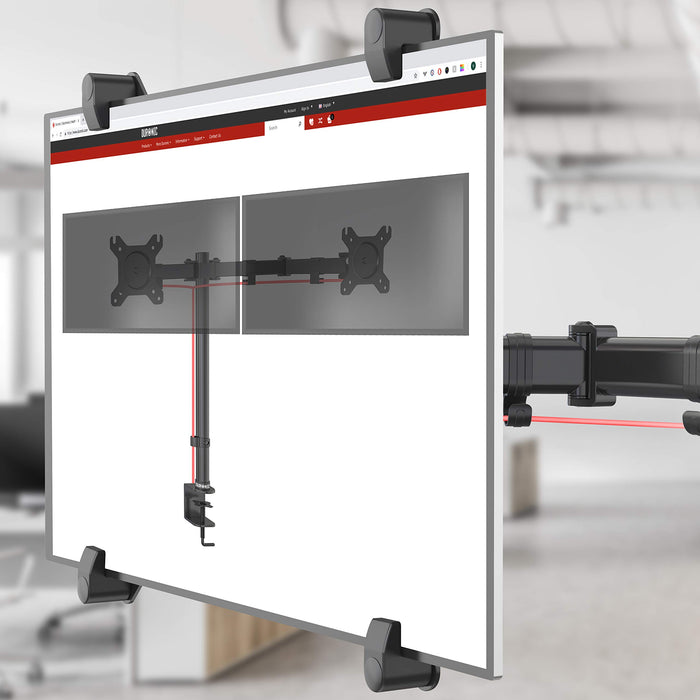 Duronic NON VESA Monitor Adapter holding a non-VESA monitor on a black dual monitor arm.