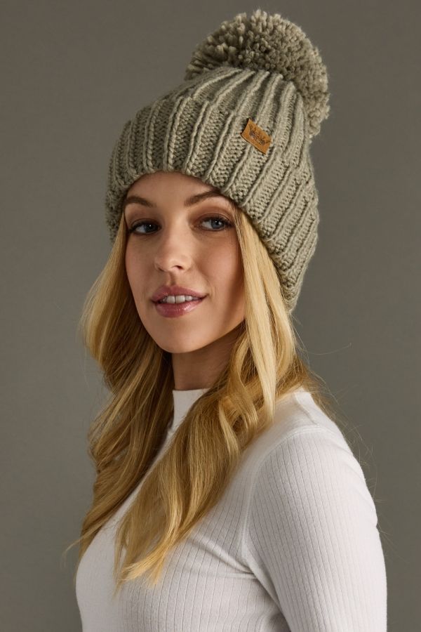 Dusty Sage Knit Cuffed Pom Hat