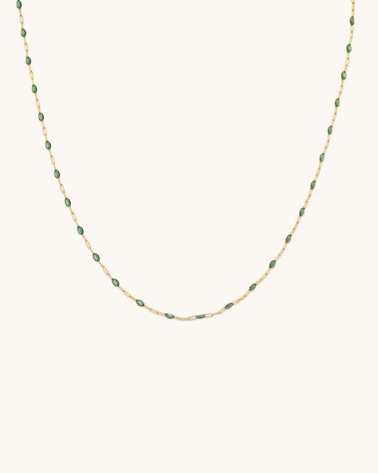 Emerald Gem Drop Chain Necklace