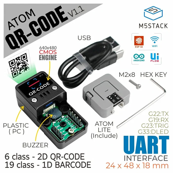 [EOL] ATOM 2D/1D Barcode Scanner Kit v1.1 - m5stack-store