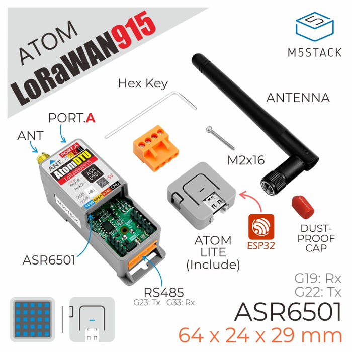 Atom DTU LoRaWAN Kit 915MHz (ASR6501) - m5stack-store