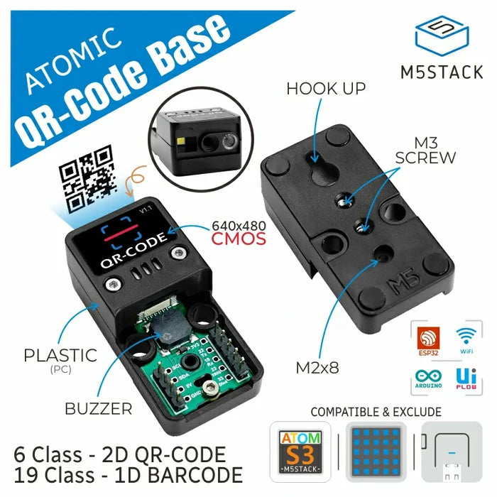 [EOL] ATOMIC (W/O Atom Lite) 2D/1D Barcode Scanner Base - m5stack-store