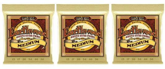 Ernie Ball 2002 Earthwood Acoustic Guitar Strings Bronze Medium 13-56 (3-Pack)