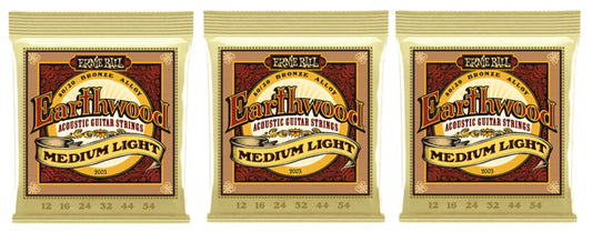 Ernie Ball 2003 Eathwood Acoustic Guitar Strings Medium-Light Bronze 12-54 (3-Pack)