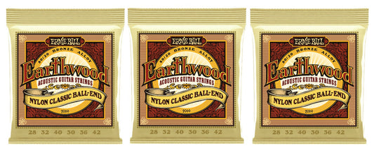 Ernie Ball 2069 Earthwood Folk Nylon Ball End Classical Guitar Strings 28-42 (3-Pack)