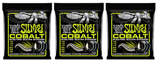 Ernie Ball 2721 Cobalt Regular Slinky Electric Guitar Strings 10-46 (3-Pack)