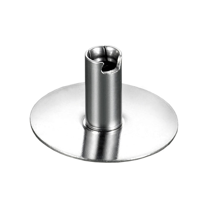 Die Schlagscheibe von ESGE-Zauberstab ist eine Metallscheibe mit einem zentralen zylindrischen Rohr und einer Kerbe, die wahrscheinlich als Aufsatz oder Klinge dient. Sie verfügt über eine glatte, glänzende Oberfläche.