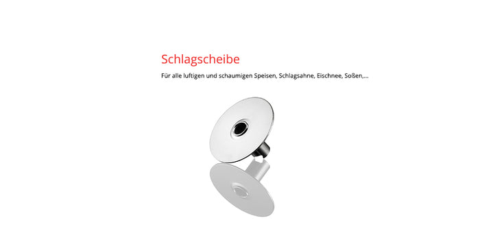 Die ESGE-Zauberstab Schlagscheibe aus Metall ist auf weißem Grund abgebildet. Oben ist „Schlagscheibe“ in Rot zu sehen, darunter befindet sich eine kurze Produktbeschreibung. Das Produkt ist ein Hersteller von ESGE-Zauberstab.