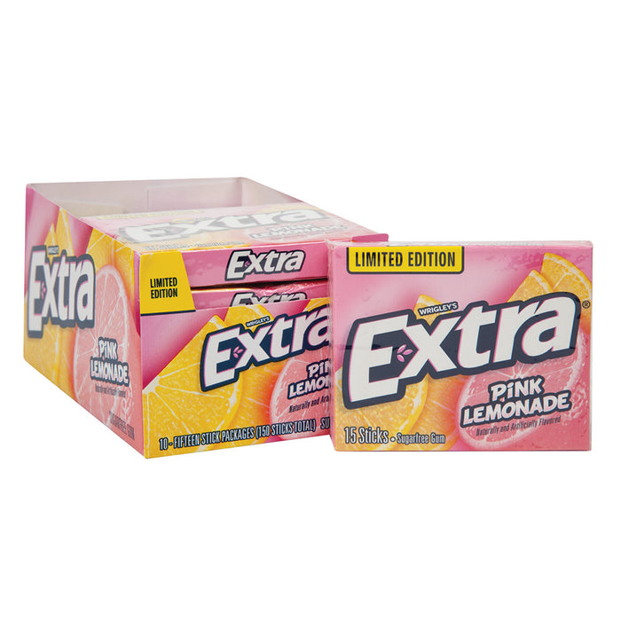 Extra Pink Lemonade Gum 15 Stick Packages - 10 Count