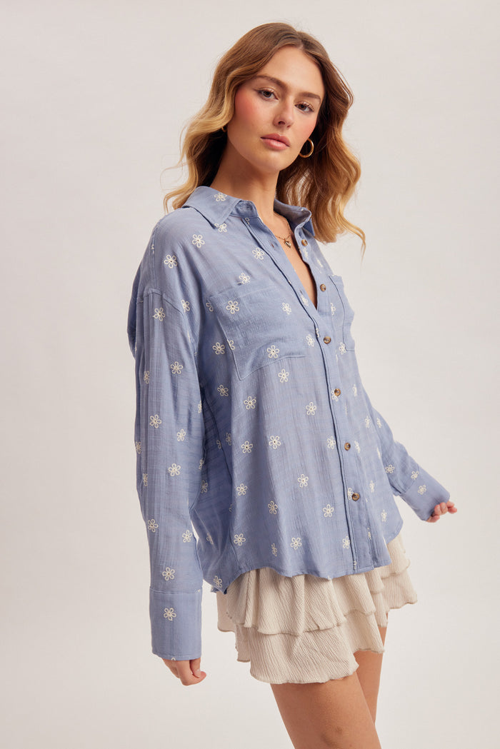 Floral Embroidered Button Down Shirt FINAL SALE