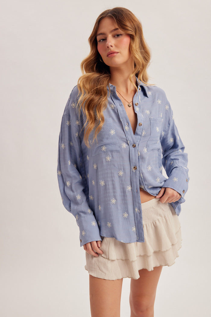 Floral Embroidered Button Down Shirt FINAL SALE