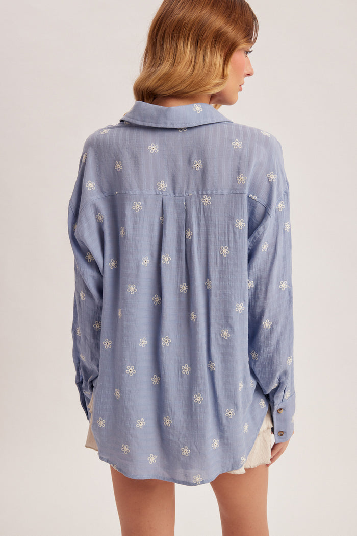 Floral Embroidered Button Down Shirt FINAL SALE