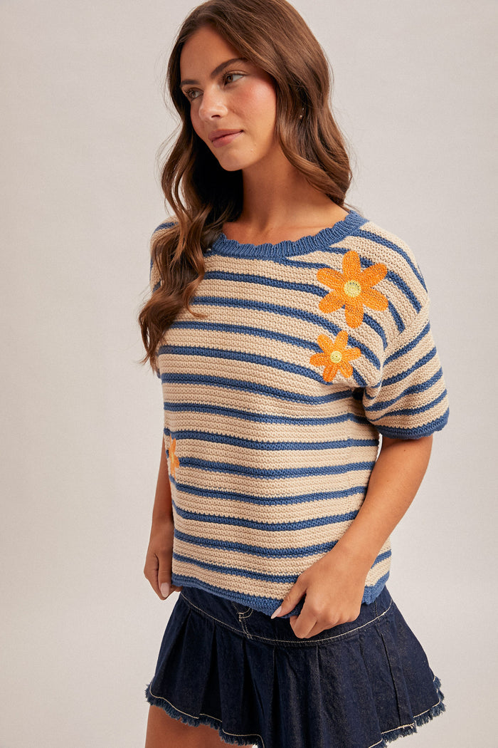 Floral Embroidered Striped Sweater Top FINAL SALE
