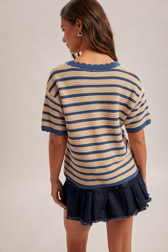 Floral Embroidered Striped Sweater Top FINAL SALE