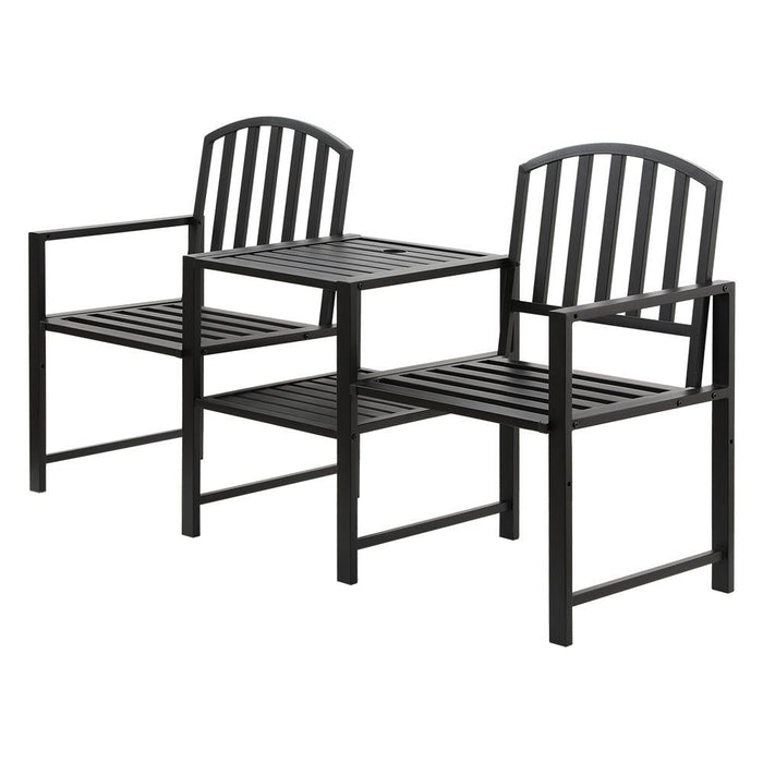 Gardeon Outdoor Garden Bench Seat Loveseat Steel Table Chairs Patio Furniture Black -Home Living Store - -