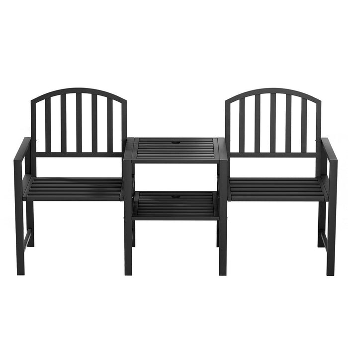 Gardeon Outdoor Garden Bench Seat Loveseat Steel Table Chairs Patio Furniture Black -Home Living Store - -