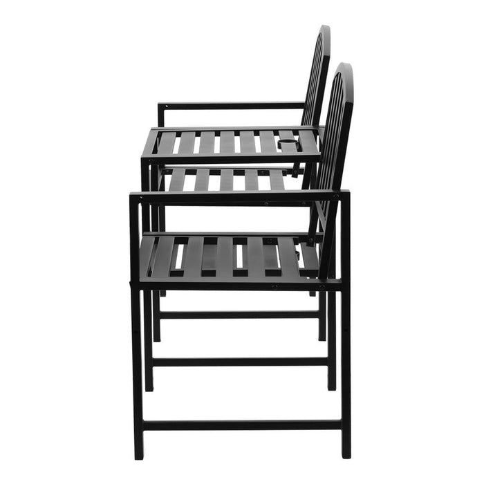 Gardeon Outdoor Garden Bench Seat Loveseat Steel Table Chairs Patio Furniture Black -Home Living Store - -