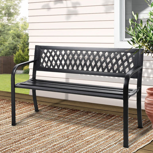 Gardeon Outdoor Garden Bench Seat Steel Outdoor Furniture 2 Seater Park Black -Home Living Store - -